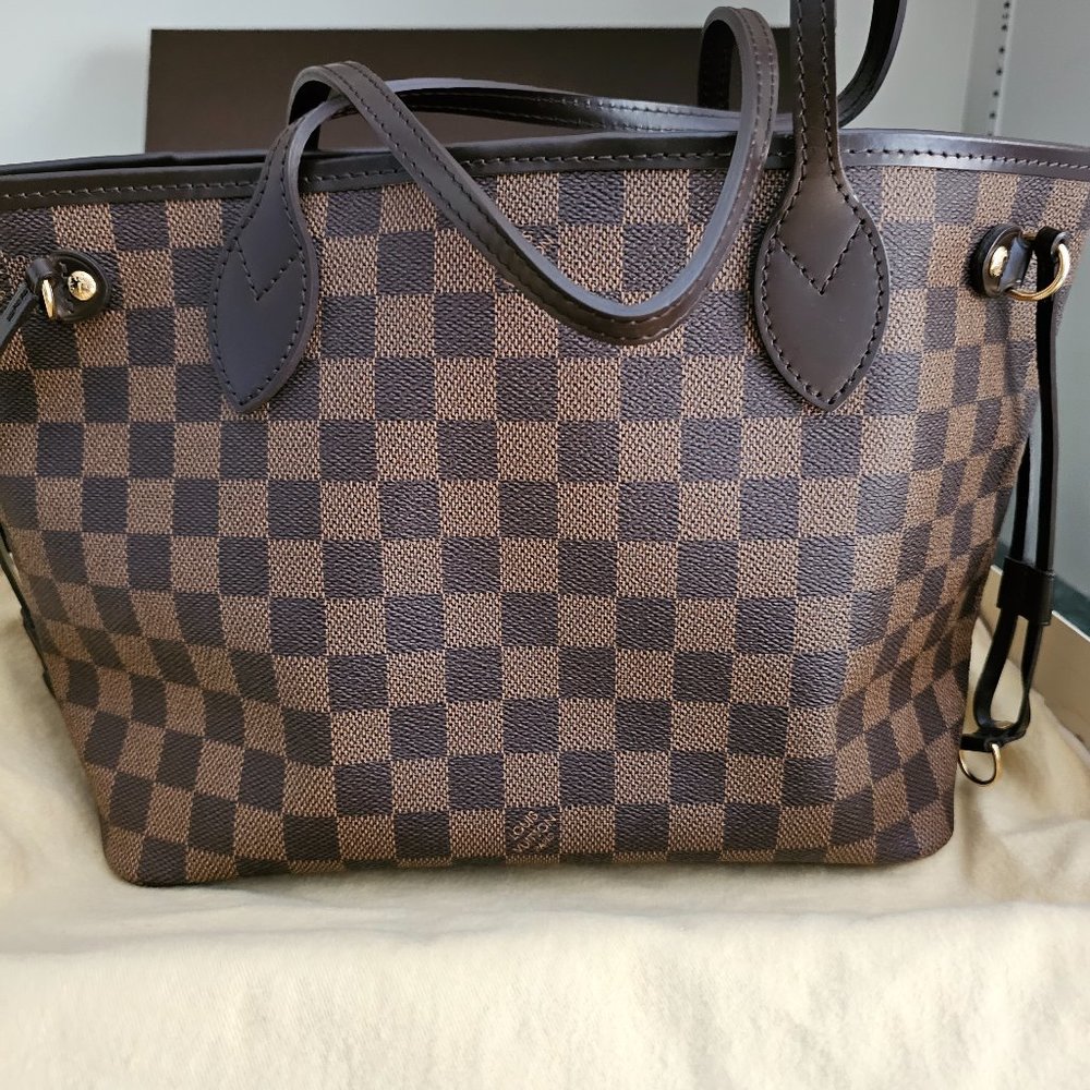 Louis Vuitton Neverfull PM Damier Ebene Brown Coated Canvas Red  Tote Bag